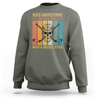 Retro Ice Hockey Player Sweatshirt Funny Never Underestimate An Old Man - Wonder Print Shop
