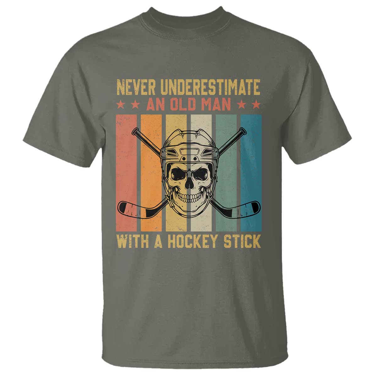 Retro Ice Hockey Player T Shirt Funny Never Underestimate An Old Man - Wonder Print Shop