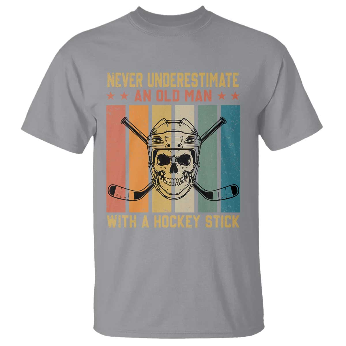 Retro Ice Hockey Player T Shirt Funny Never Underestimate An Old Man - Wonder Print Shop