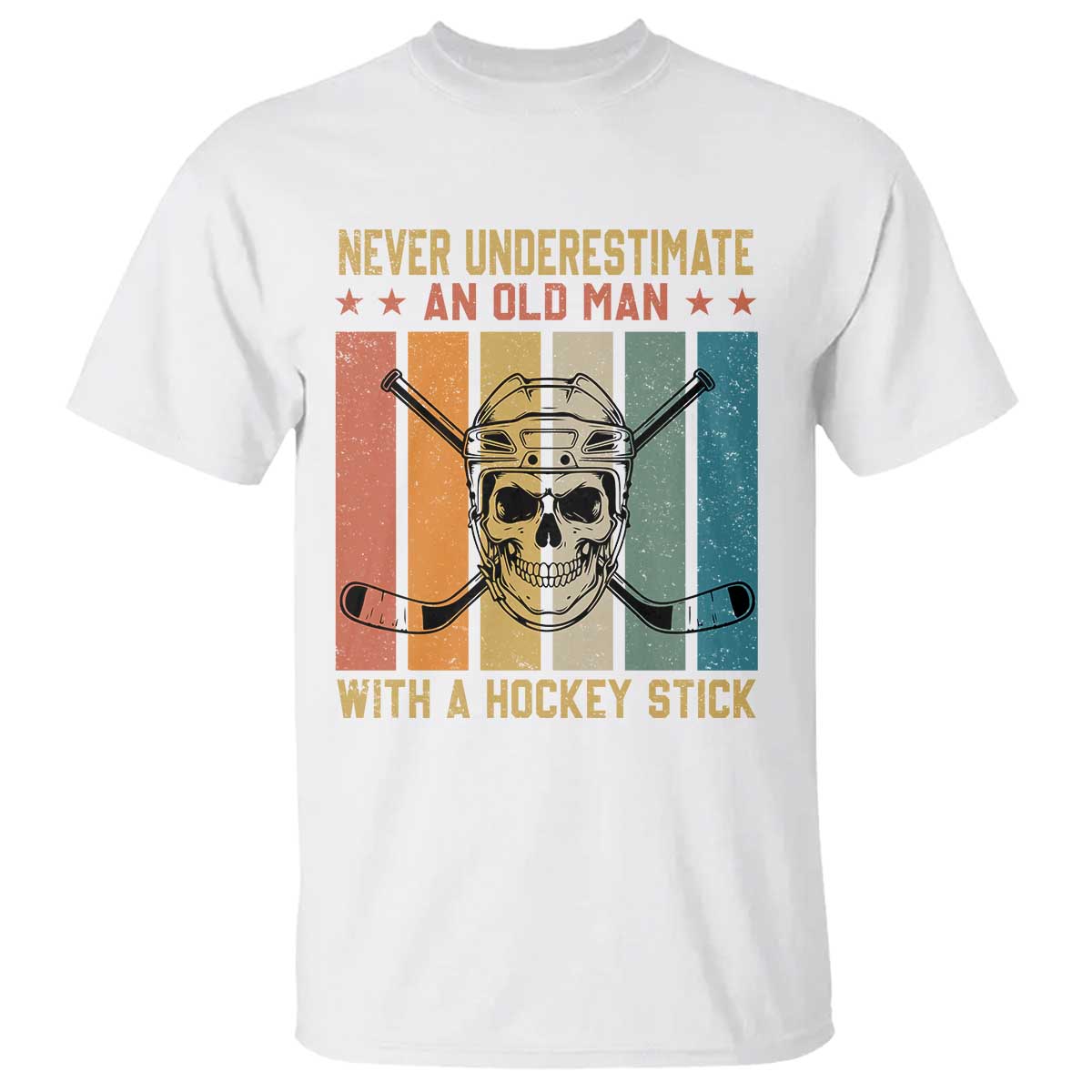 Retro Ice Hockey Player T Shirt Funny Never Underestimate An Old Man - Wonder Print Shop