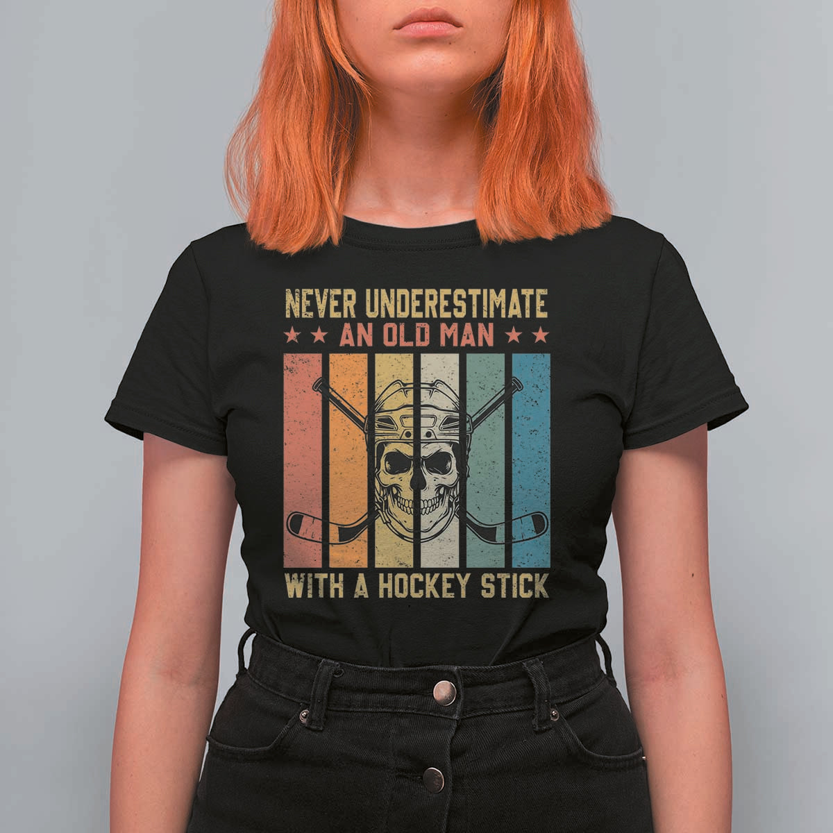 Retro Ice Hockey Player T Shirt For Women Funny Never Underestimate An Old Man - Wonder Print Shop