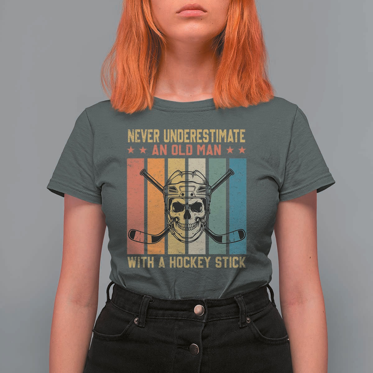 Retro Ice Hockey Player T Shirt For Women Funny Never Underestimate An Old Man - Wonder Print Shop