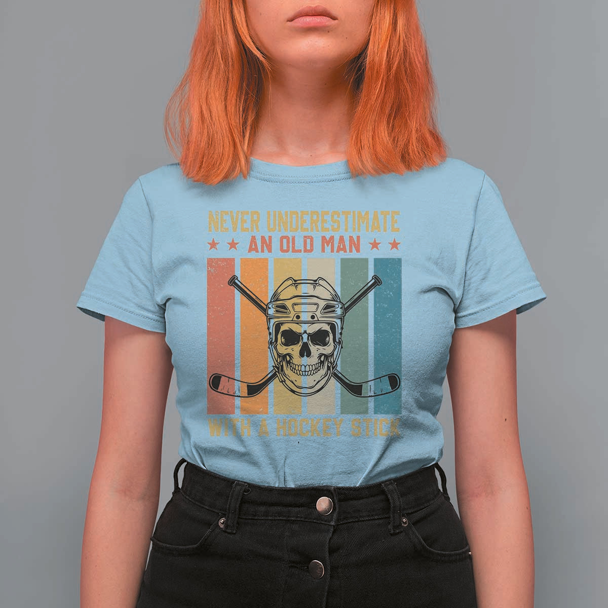 Retro Ice Hockey Player T Shirt For Women Funny Never Underestimate An Old Man - Wonder Print Shop