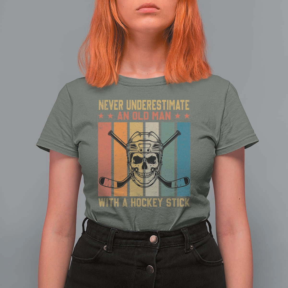 Retro Ice Hockey Player T Shirt For Women Funny Never Underestimate An Old Man - Wonder Print Shop