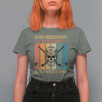 Retro Ice Hockey Player T Shirt For Women Funny Never Underestimate An Old Man - Wonder Print Shop
