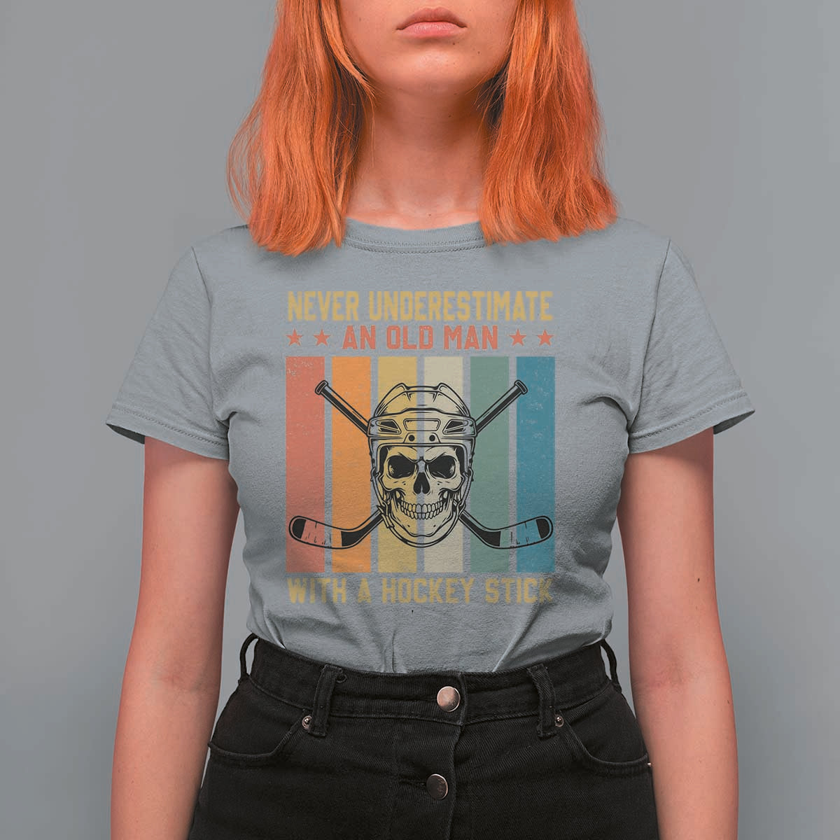 Retro Ice Hockey Player T Shirt For Women Funny Never Underestimate An Old Man - Wonder Print Shop