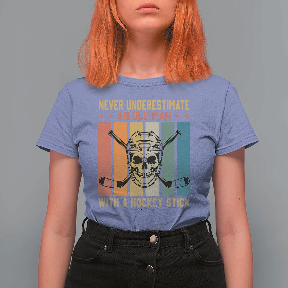 Retro Ice Hockey Player T Shirt For Women Funny Never Underestimate An Old Man - Wonder Print Shop