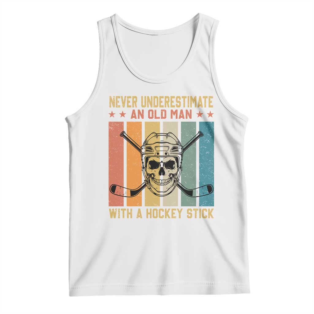 Retro Ice Hockey Player Tank Top Funny Never Underestimate An Old Man - Wonder Print Shop