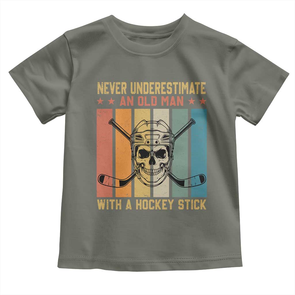 Retro Ice Hockey Player Toddler T Shirt Funny Never Underestimate An Old Man - Wonder Print Shop