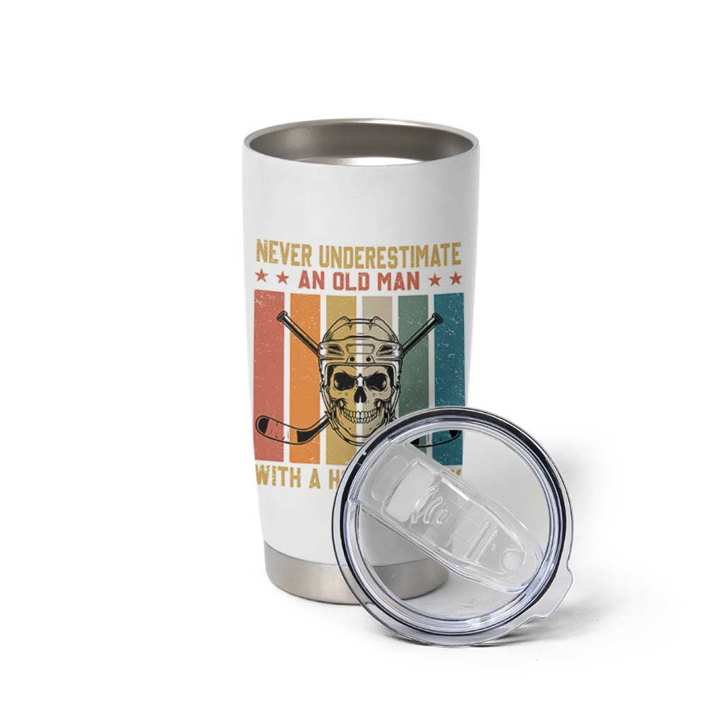 Retro Ice Hockey Player Tumbler Cup Funny Never Underestimate An Old Man - Wonder Print Shop