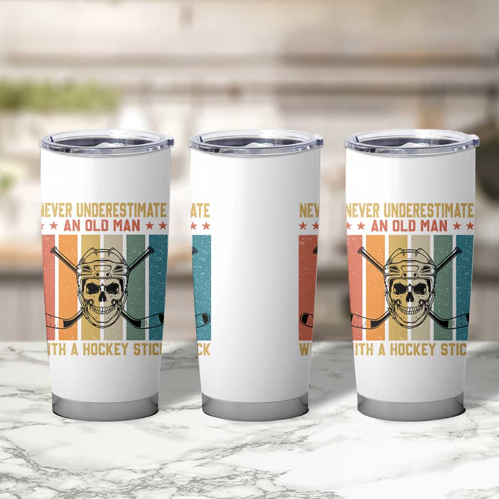 Retro Ice Hockey Player Tumbler Cup Funny Never Underestimate An Old Man - Wonder Print Shop