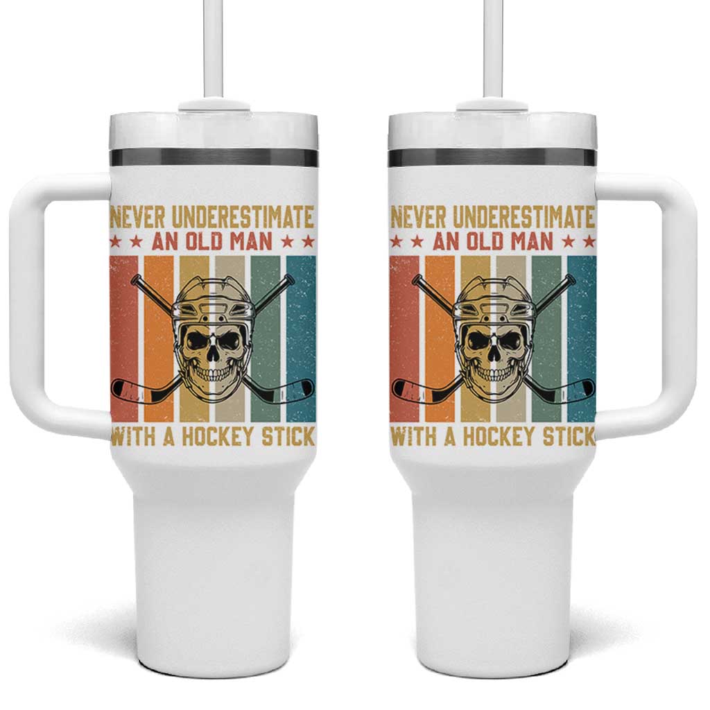 Retro Ice Hockey Player Tumbler With Handle Funny Never Underestimate An Old Man - Wonder Print Shop