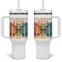 Retro Ice Hockey Player Tumbler With Handle Funny Never Underestimate An Old Man - Wonder Print Shop