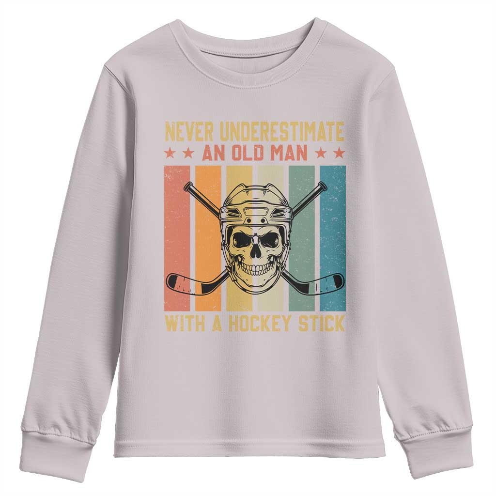 Retro Ice Hockey Player Youth Sweatshirt Funny Never Underestimate An Old Man - Wonder Print Shop