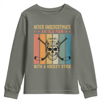 Retro Ice Hockey Player Youth Sweatshirt Funny Never Underestimate An Old Man - Wonder Print Shop