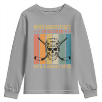 Retro Ice Hockey Player Youth Sweatshirt Funny Never Underestimate An Old Man - Wonder Print Shop