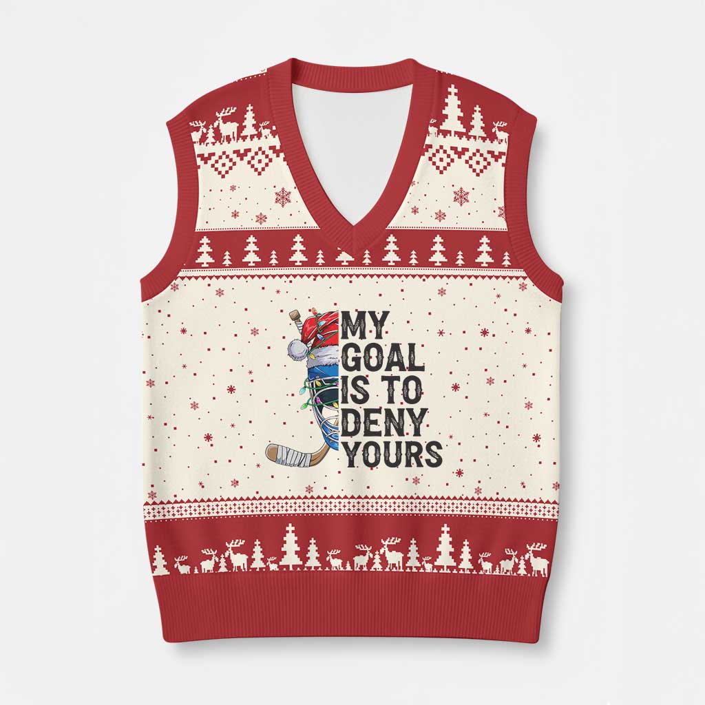 My Goal Is To Deny Yours V-Neck Knit Sweater Vest Ice Hockey Helmet Xmas Gift - Wonder Print Shop