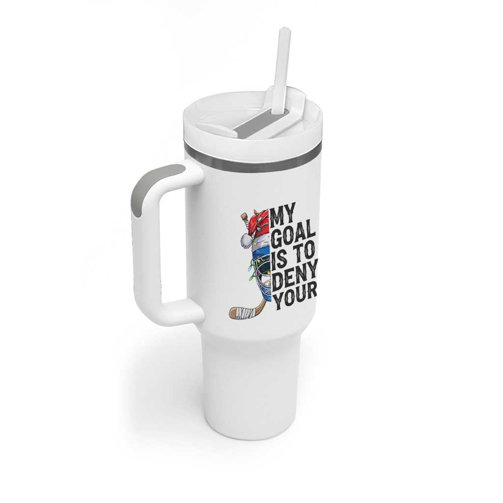 My Goal Is To Deny Yours Tumbler With Handle Ice Hockey Helmet Christmas Gift - Wonder Print Shop
