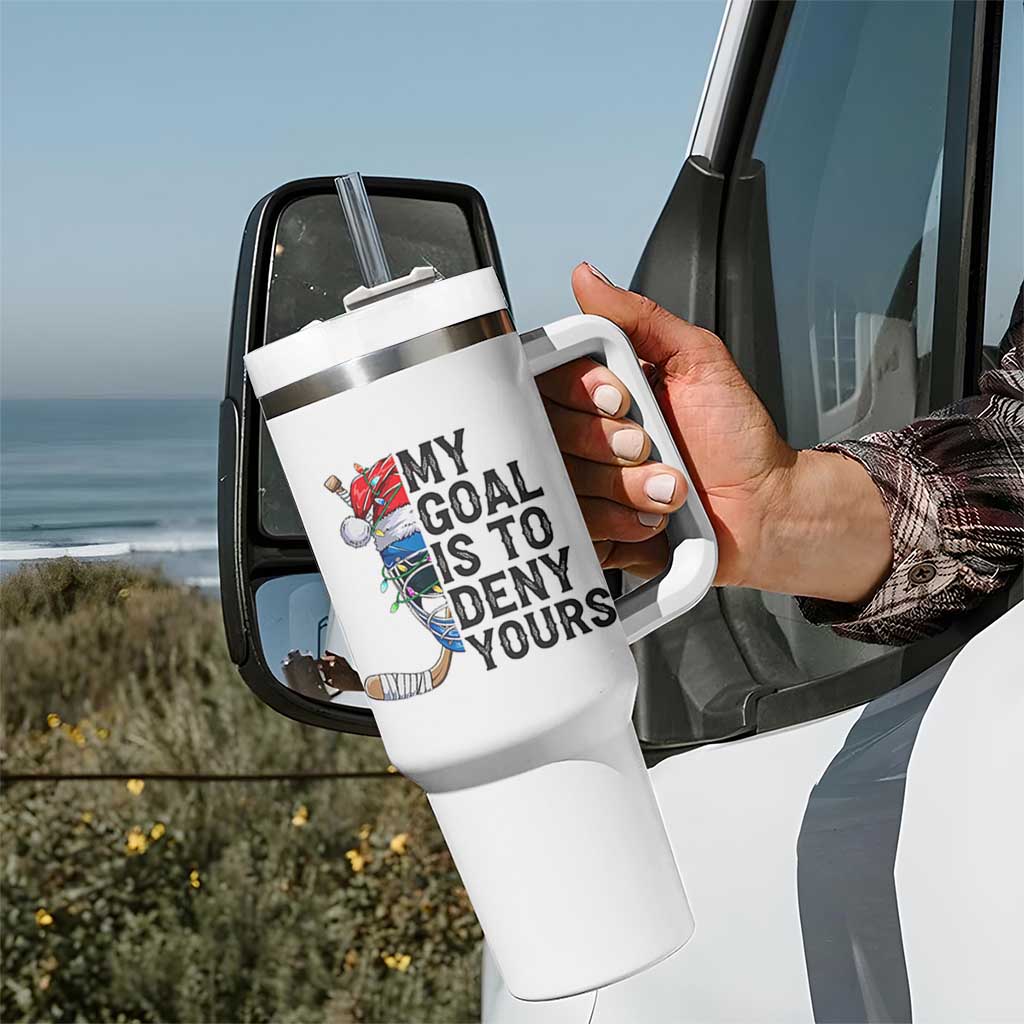 My Goal Is To Deny Yours Tumbler With Handle Ice Hockey Helmet Christmas Gift - Wonder Print Shop