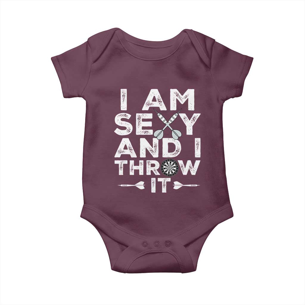 Funny Sexy Dart Player Joke Baby Onesie I Am Sexy And I Throw It - Wonder Print Shop