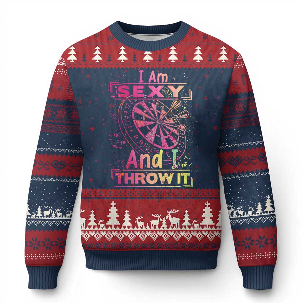 I Am Sexy And I Throw It Ugly Christmas Sweater Sexy Dart Player Gift - Wonder Print Shop