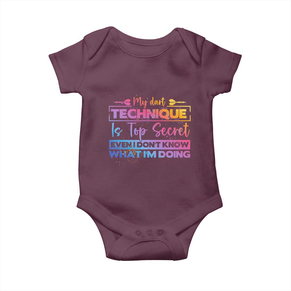My Dart Technique Is Top Secret Baby Onesie Funny Dartist Gift - Wonder Print Shop