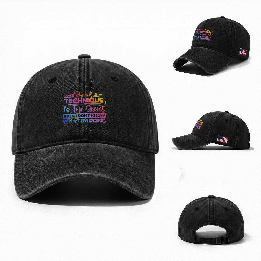 My Dart Technique Is Top Secret Washed Cotton Baseball Cap Funny Dartist Gift