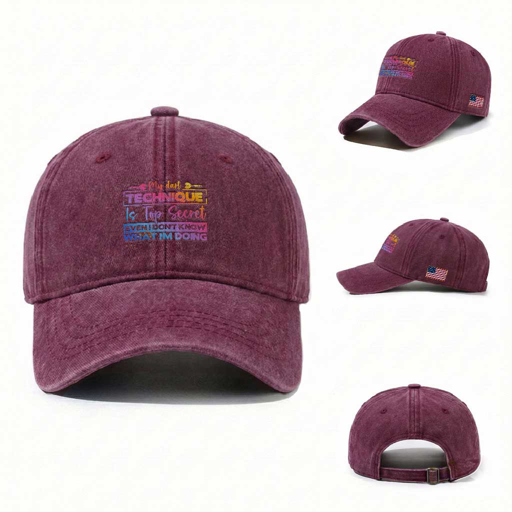 My Dart Technique Is Top Secret Washed Cotton Baseball Cap Funny Dartist Gift