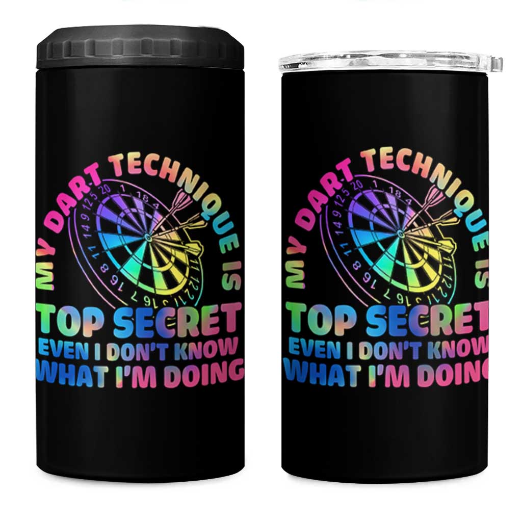 My Dart Technique Is Top Secret 4 in 1 Can Cooler Tumbler Vintage Tie Dye Dart Lover - Wonder Print Shop