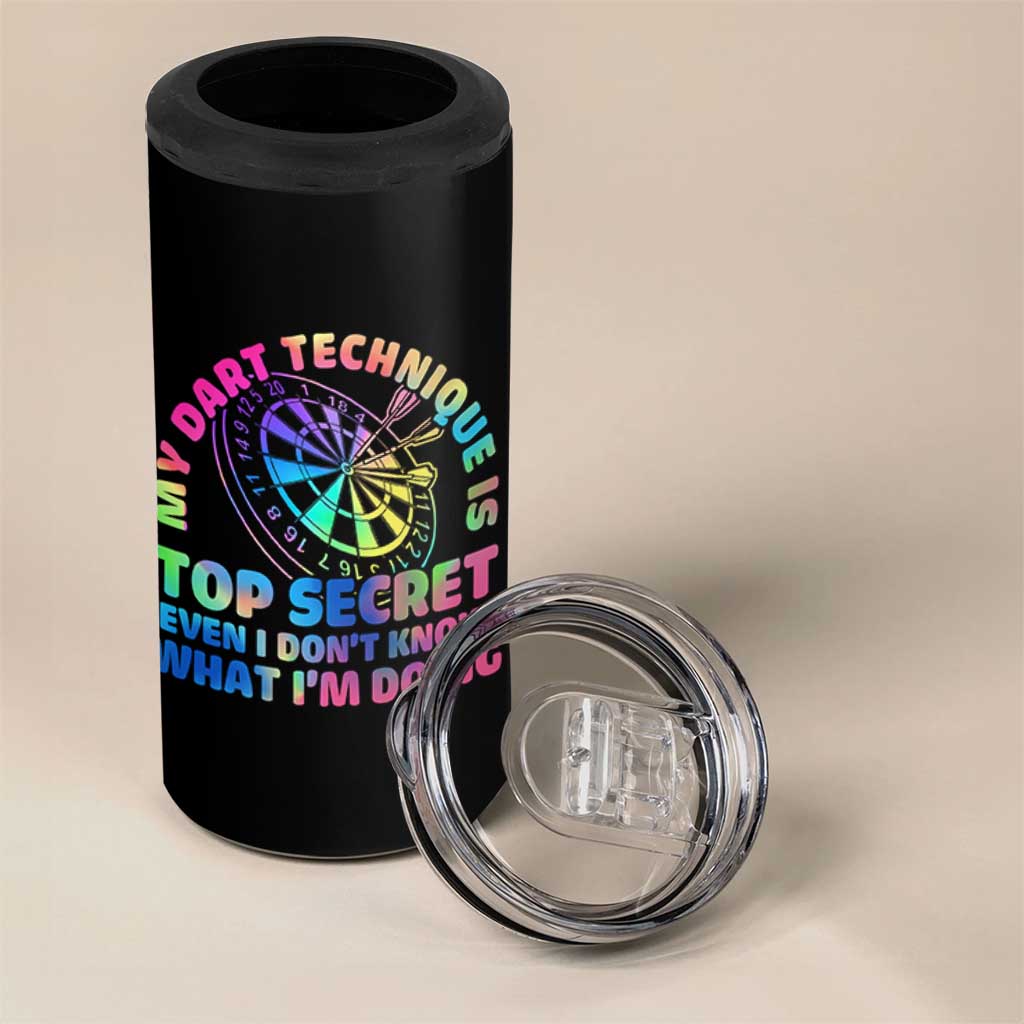 My Dart Technique Is Top Secret 4 in 1 Can Cooler Tumbler Vintage Tie Dye Dart Lover - Wonder Print Shop