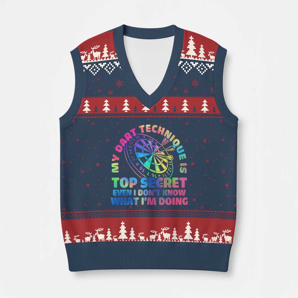 My Dart Technique Is Top Secret V-Neck Knit Sweater Vest Vintage Tie Dye Dart Lover - Wonder Print Shop