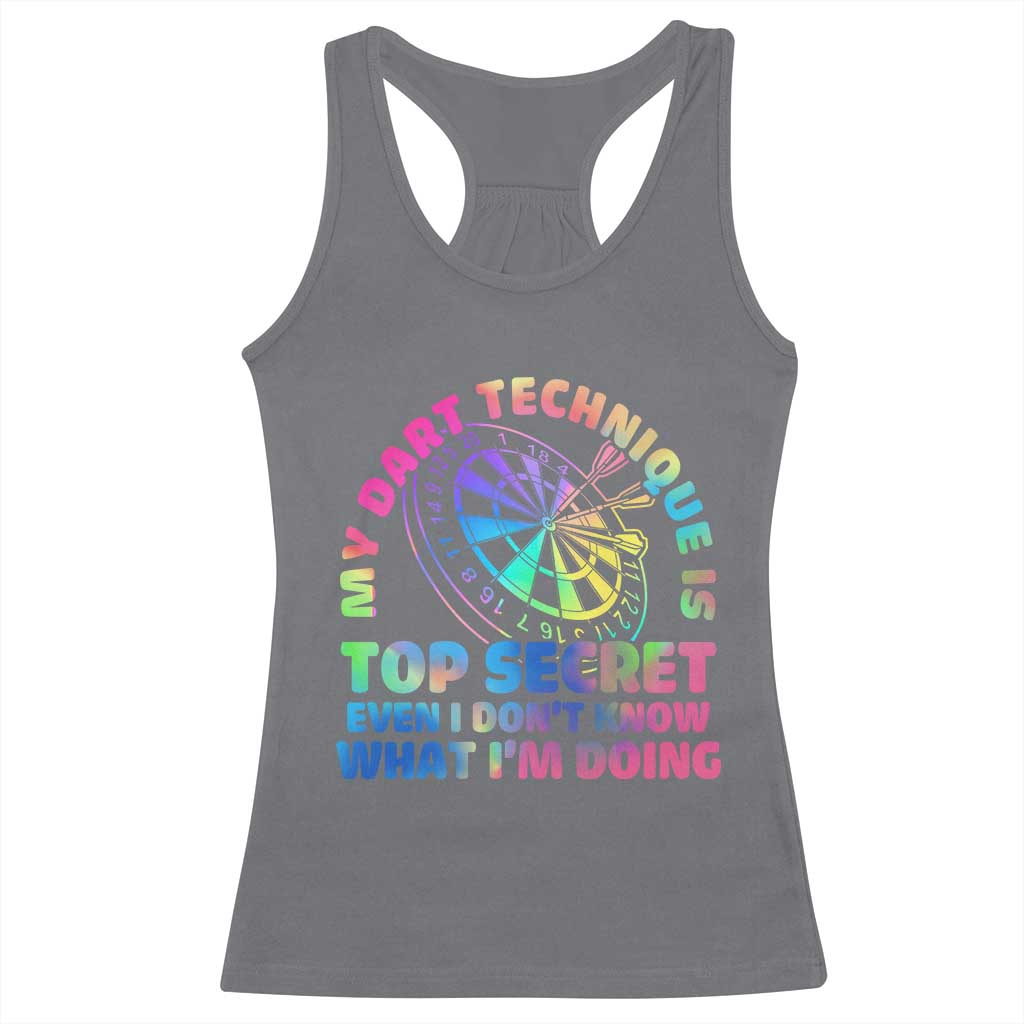 My Dart Technique Is Top Secret Racerback Tank Top Vintage Tie Dye Dart Lover - Wonder Print Shop