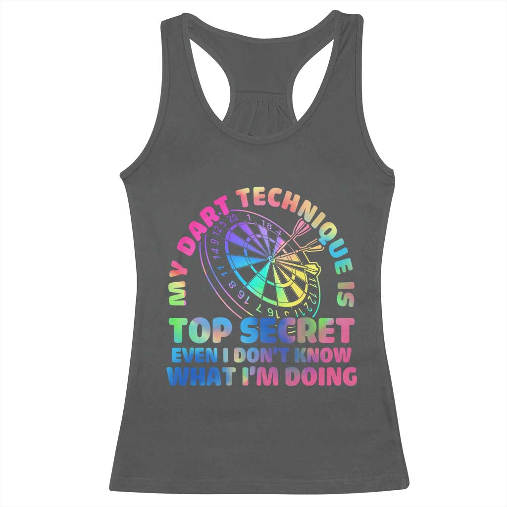 My Dart Technique Is Top Secret Racerback Tank Top Vintage Tie Dye Dart Lover - Wonder Print Shop