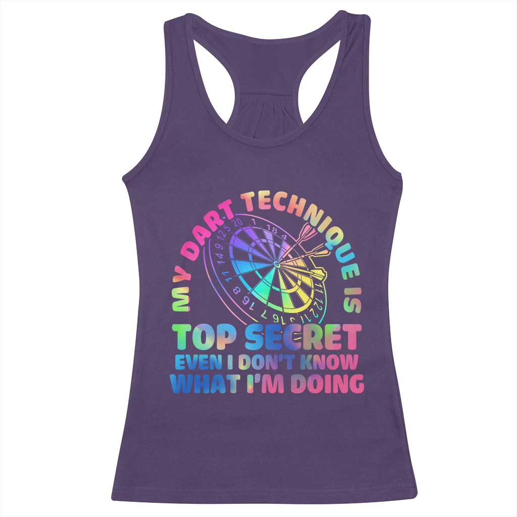 My Dart Technique Is Top Secret Racerback Tank Top Vintage Tie Dye Dart Lover - Wonder Print Shop
