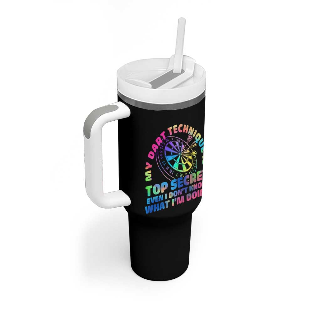 My Dart Technique Is Top Secret Tumbler With Handle Vintage Tie Dye Dart Lover - Wonder Print Shop