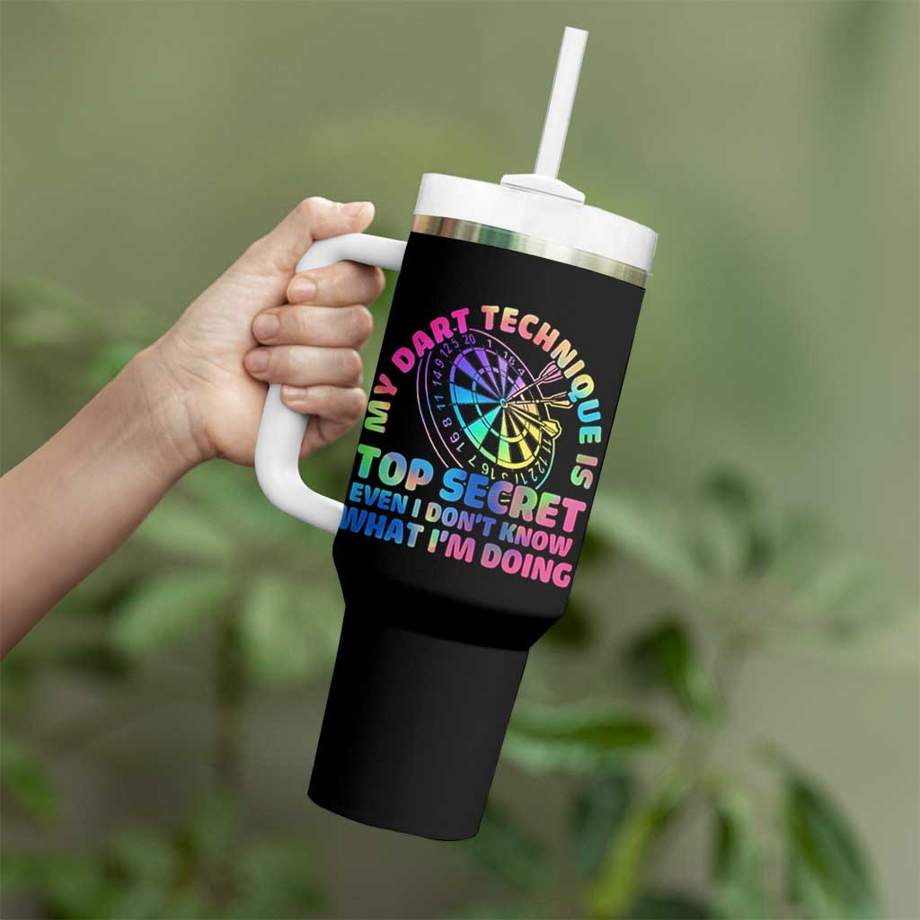 My Dart Technique Is Top Secret Tumbler With Handle Vintage Tie Dye Dart Lover - Wonder Print Shop