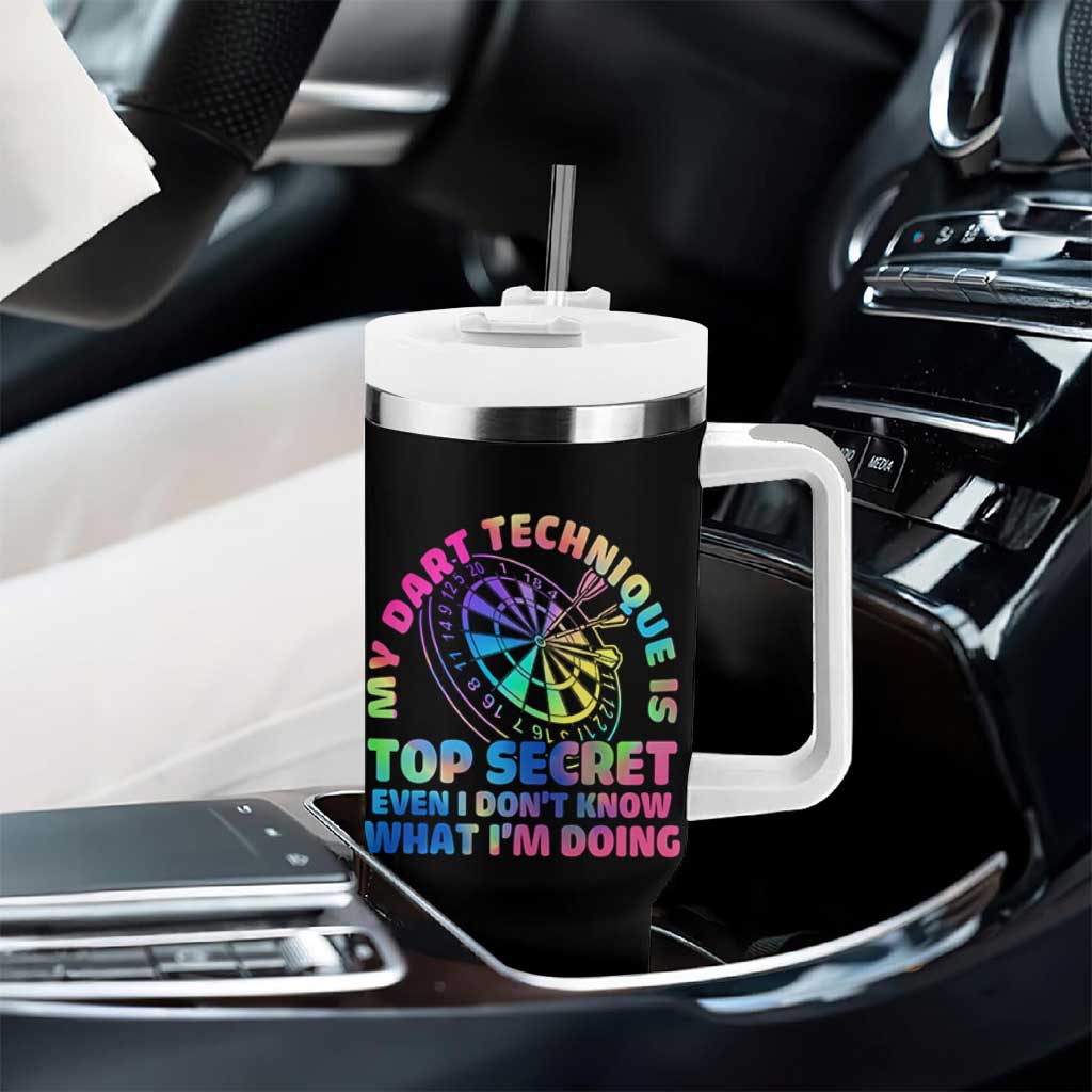 My Dart Technique Is Top Secret Tumbler With Handle Vintage Tie Dye Dart Lover - Wonder Print Shop