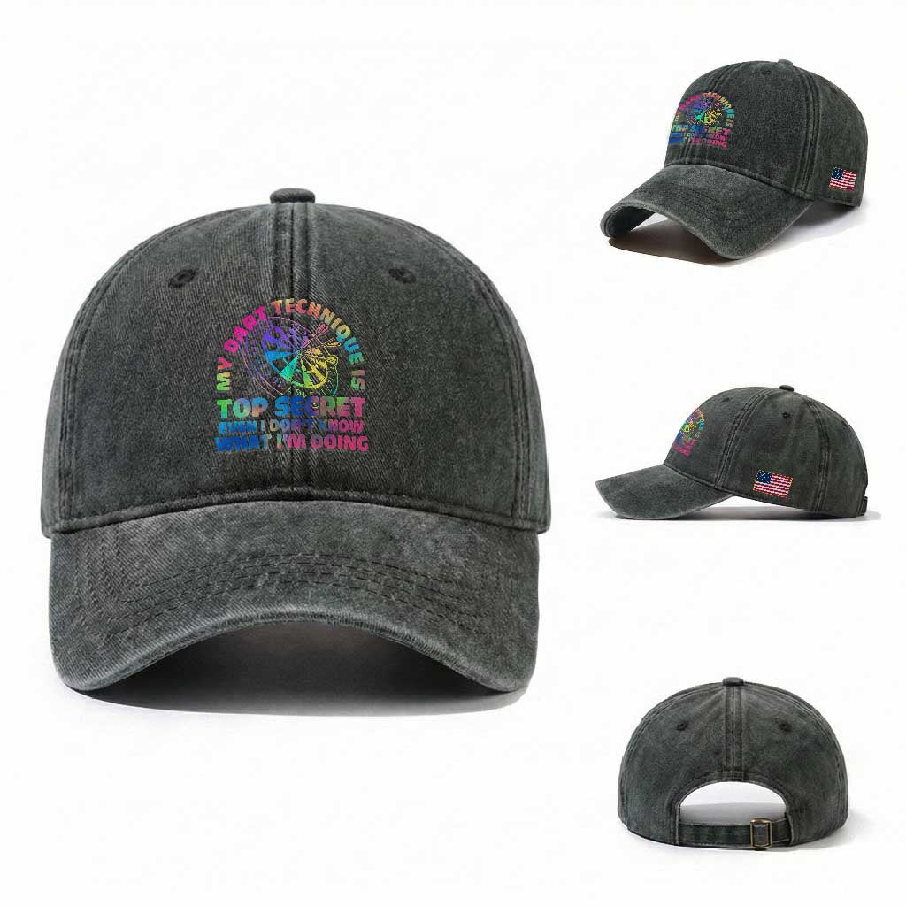 My Dart Technique Is Top Secret Washed Cotton Baseball Cap Vintage Tie Dye Dart Lover