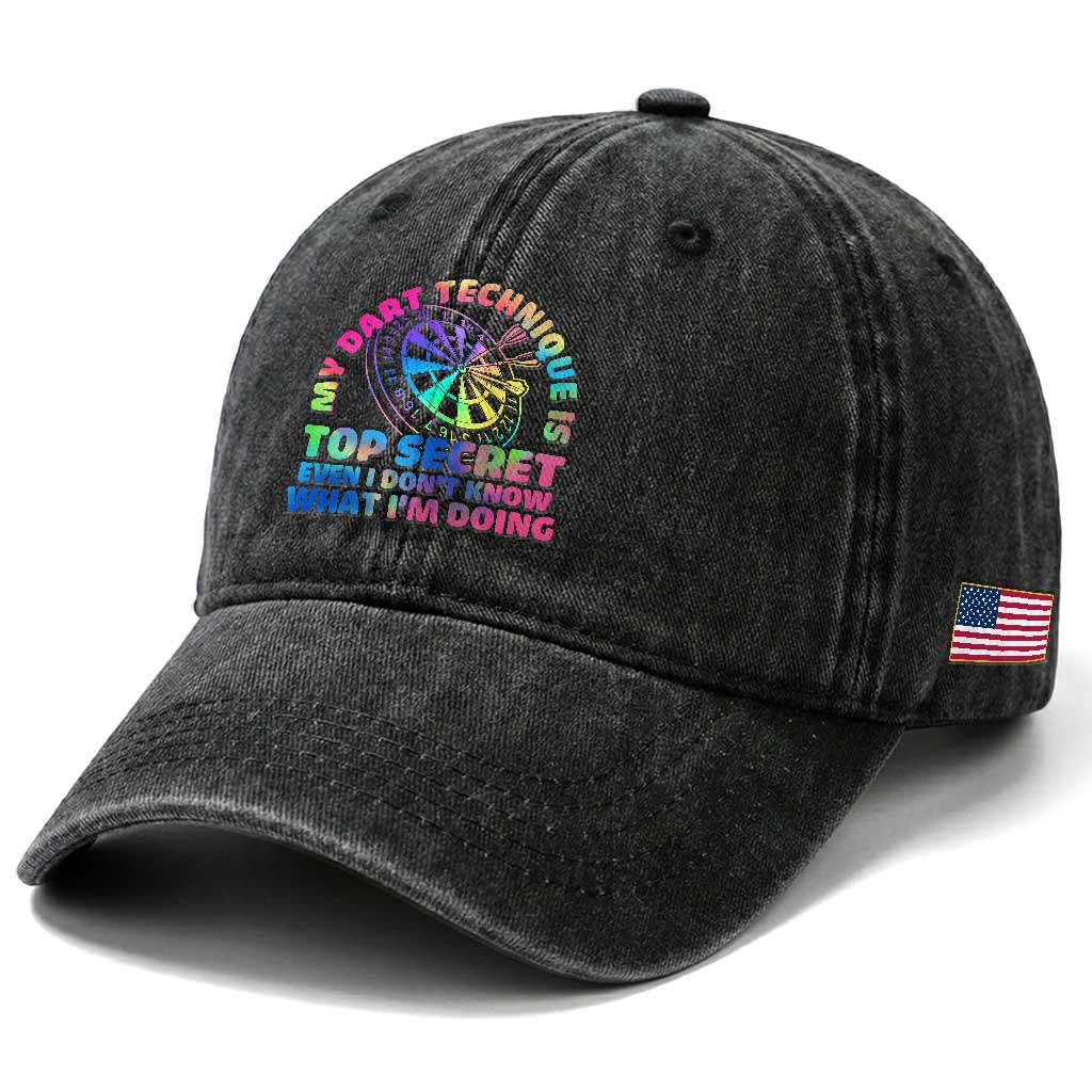 My Dart Technique Is Top Secret Washed Cotton Baseball Cap Vintage Tie Dye Dart Lover