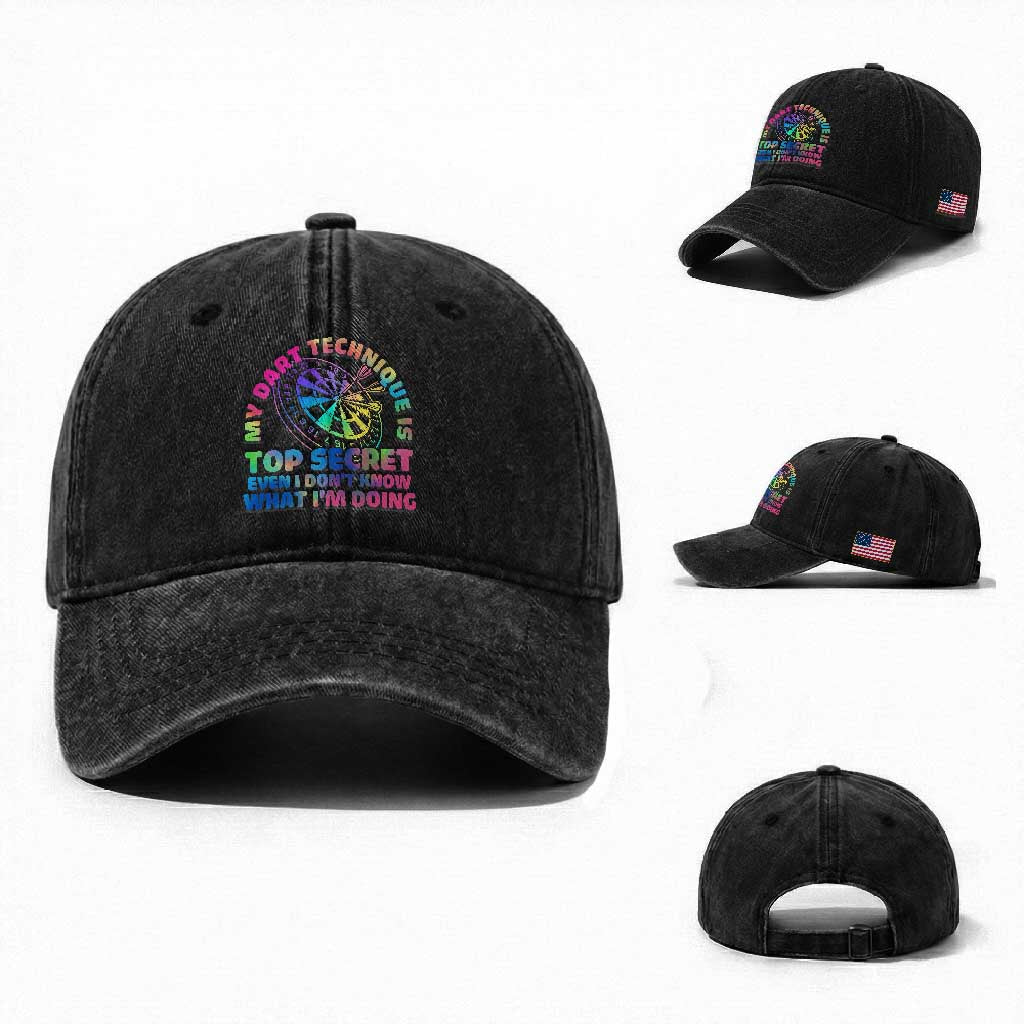My Dart Technique Is Top Secret Washed Cotton Baseball Cap Vintage Tie Dye Dart Lover