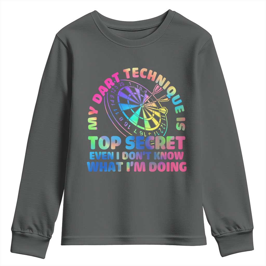 My Dart Technique Is Top Secret Youth Sweatshirt Vintage Tie Dye Dart Lover - Wonder Print Shop