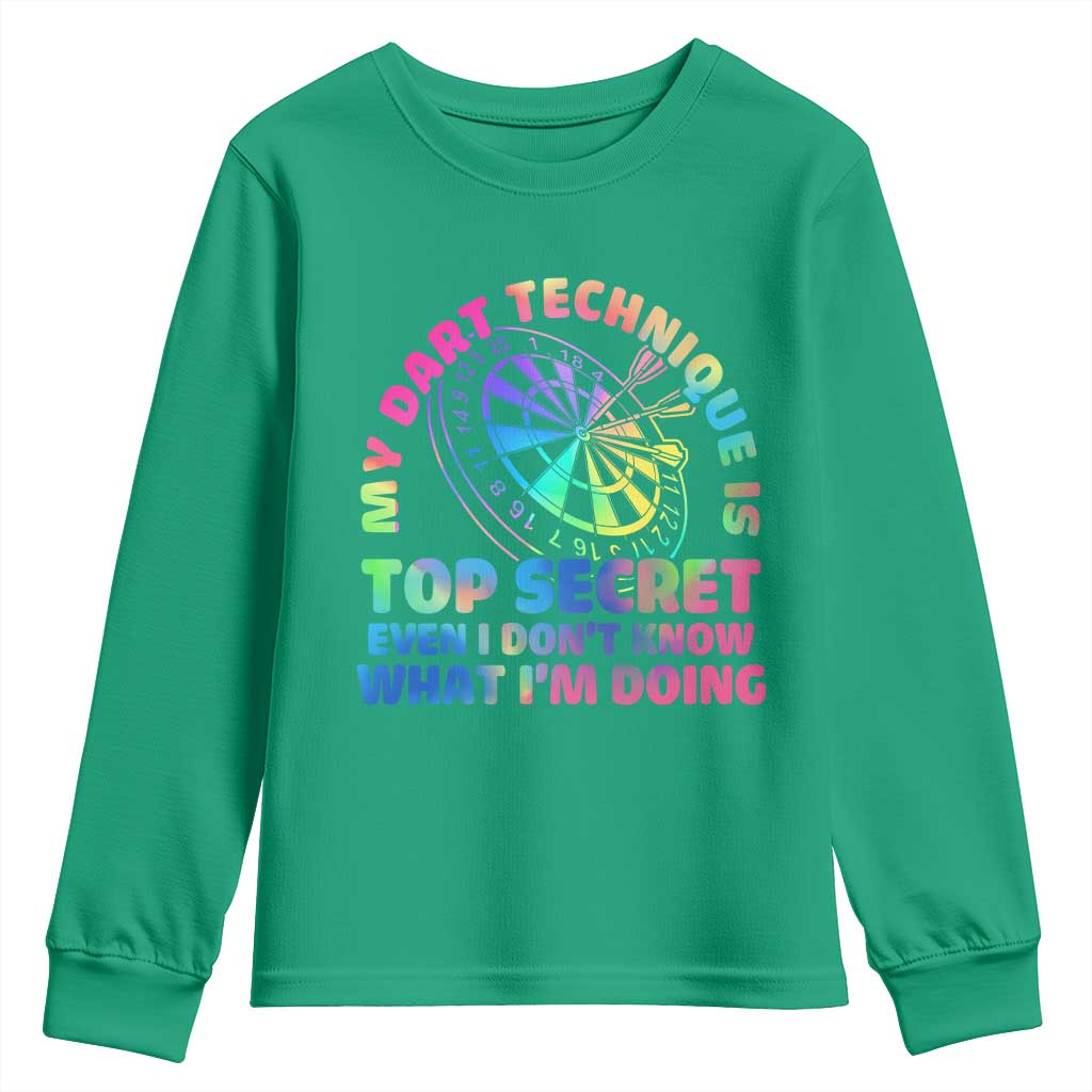 My Dart Technique Is Top Secret Youth Sweatshirt Vintage Tie Dye Dart Lover - Wonder Print Shop