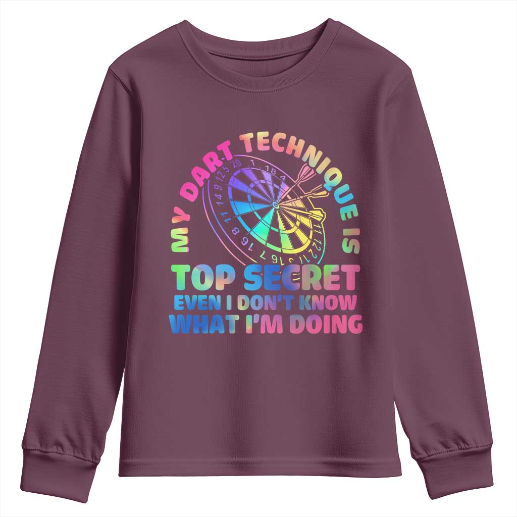 My Dart Technique Is Top Secret Youth Sweatshirt Vintage Tie Dye Dart Lover - Wonder Print Shop