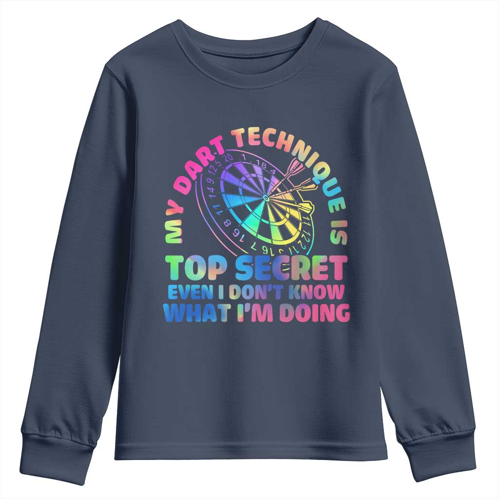 My Dart Technique Is Top Secret Youth Sweatshirt Vintage Tie Dye Dart Lover - Wonder Print Shop