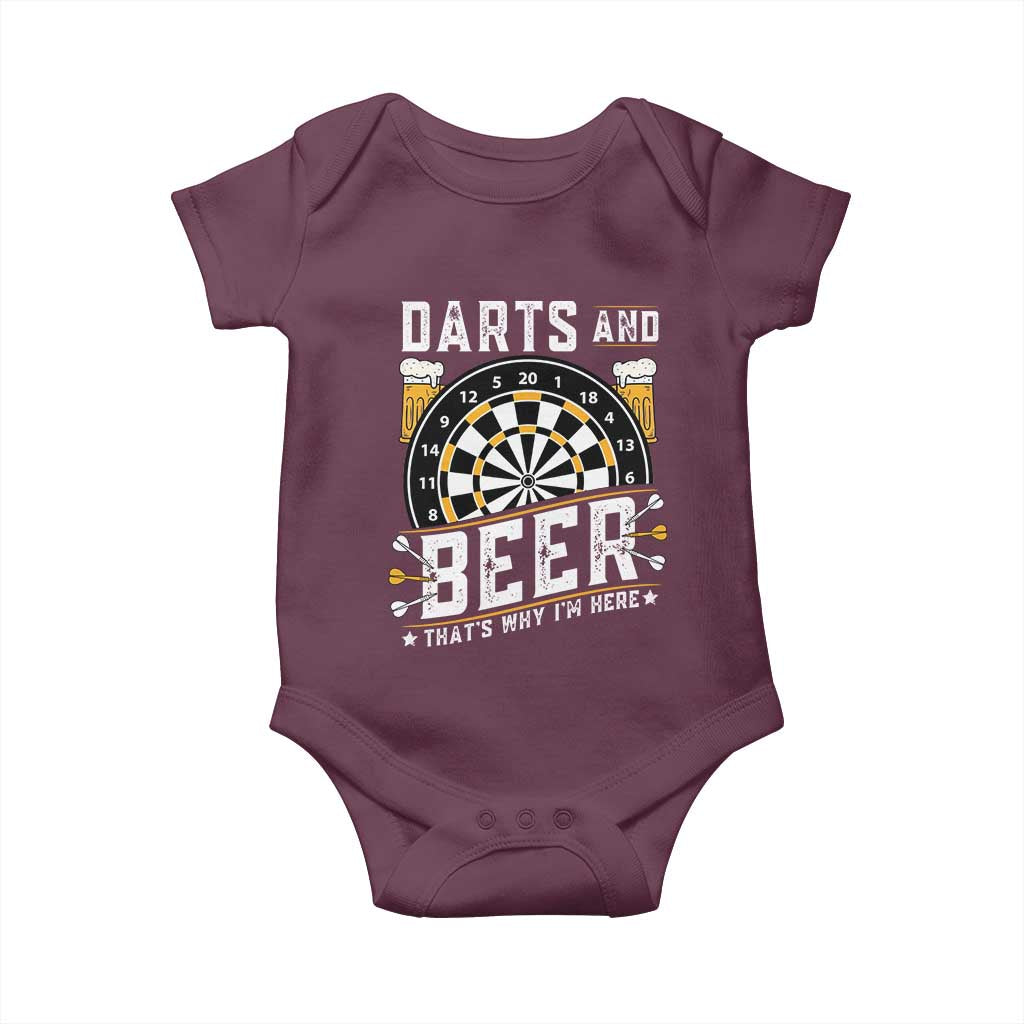 Darts And Beer That Is Why I Am Here Baby Onesie Funny Pub Game Darts Lover Gift - Wonder Print Shop