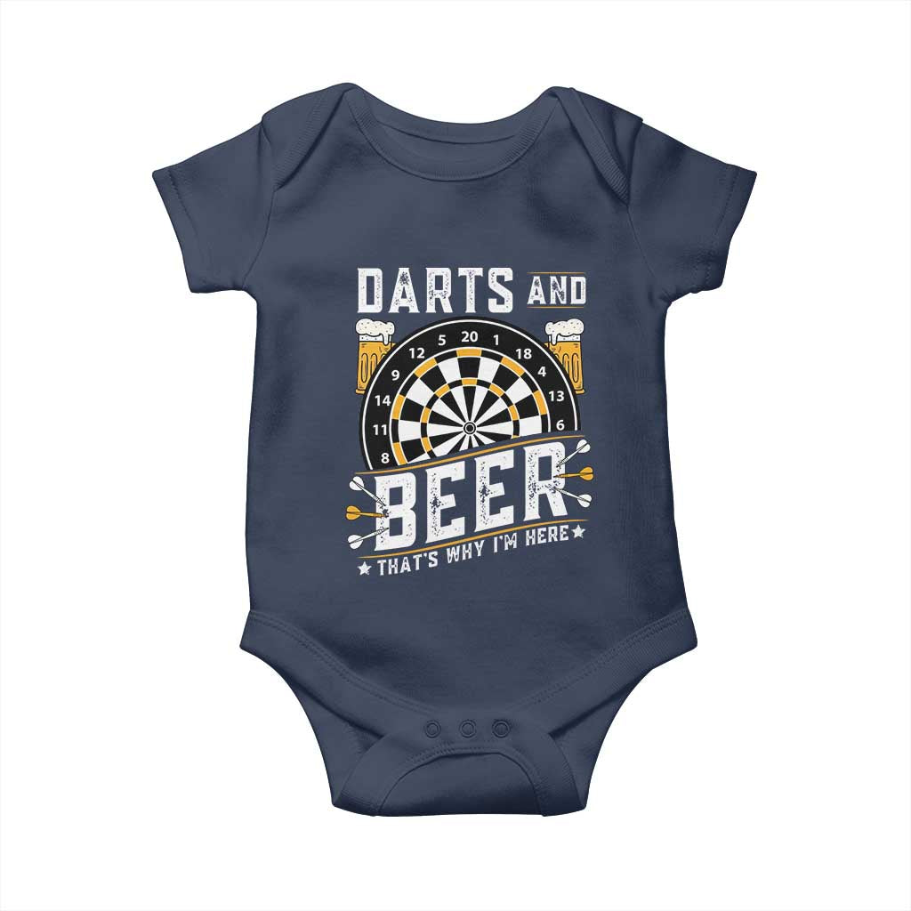Darts And Beer That Is Why I Am Here Baby Onesie Funny Pub Game Darts Lover Gift - Wonder Print Shop