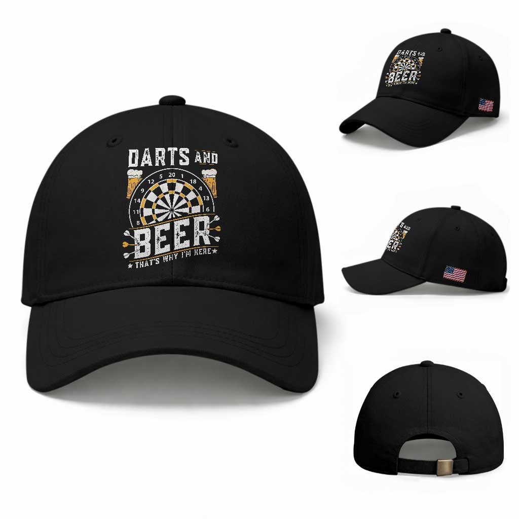 Darts And Beer That Is Why I Am Here Baseball Cap Funny Pub Game Darts Lover Gift