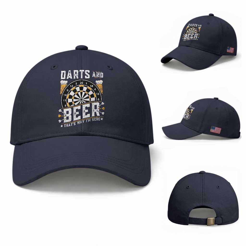 Darts And Beer That Is Why I Am Here Baseball Cap Funny Pub Game Darts Lover Gift