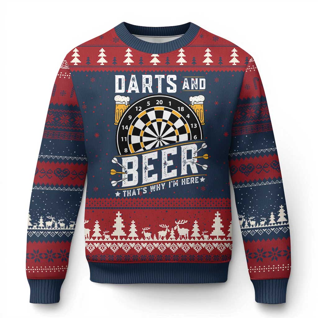 Darts And Beer That Is Why I Am Here Ugly Christmas Sweater Funny Pub Game Darts Lover Gift - Wonder Print Shop