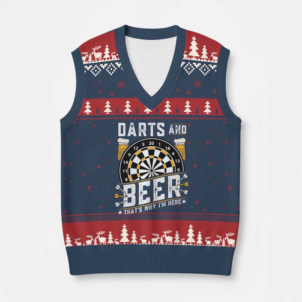 Darts And Beer That Is Why I Am Here V-Neck Knit Sweater Vest Funny Pub Game Darts Lover Gift - Wonder Print Shop